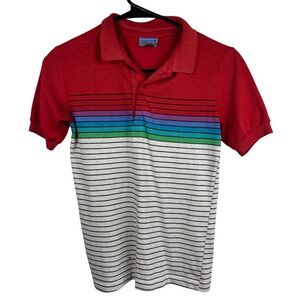 Cut Loose Youth Size 16 Red Rainbow Stripe Short Sleeve Collared Polo Shirt